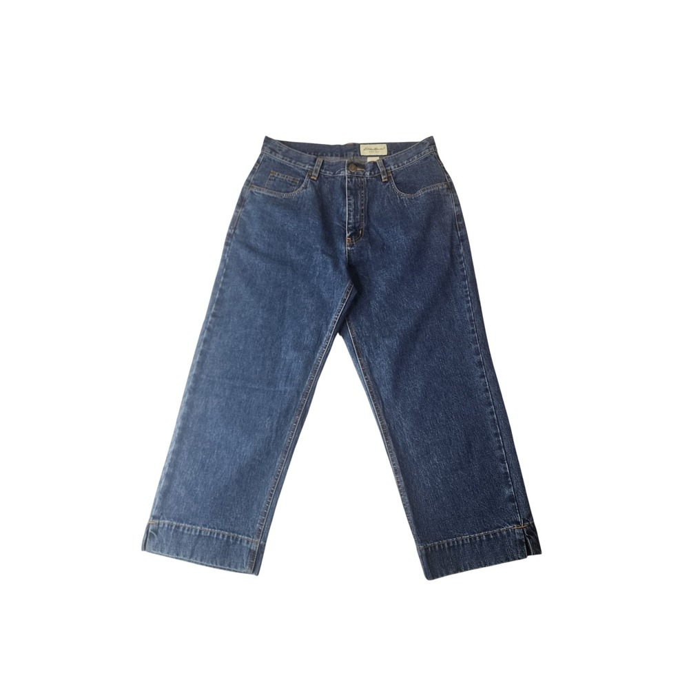 Eddie‎ Bauer Vintage Cropped Mom Jeans 10 Blue High Rise Wide Leg 90s Y2K Retro